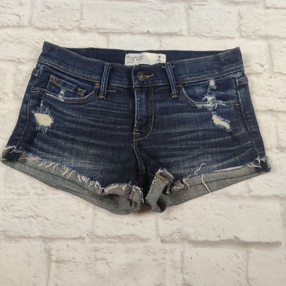 Abercrombie & Fitch Pants - Abercrombie womens low rise ripped cut off shortie shorts blue denim booty sz 2
